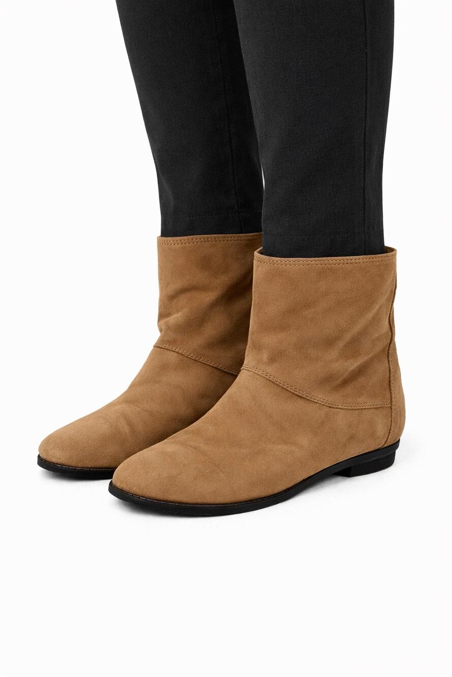 Zero + Maria Cornejo Womens Ankle Boots 37.5 US 7.5 Cognac Brown Suede Flat